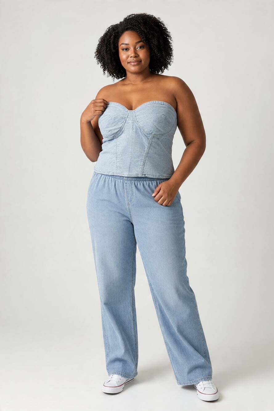 Women's Strapless Jean 2 Piece Matching Set - Size Large